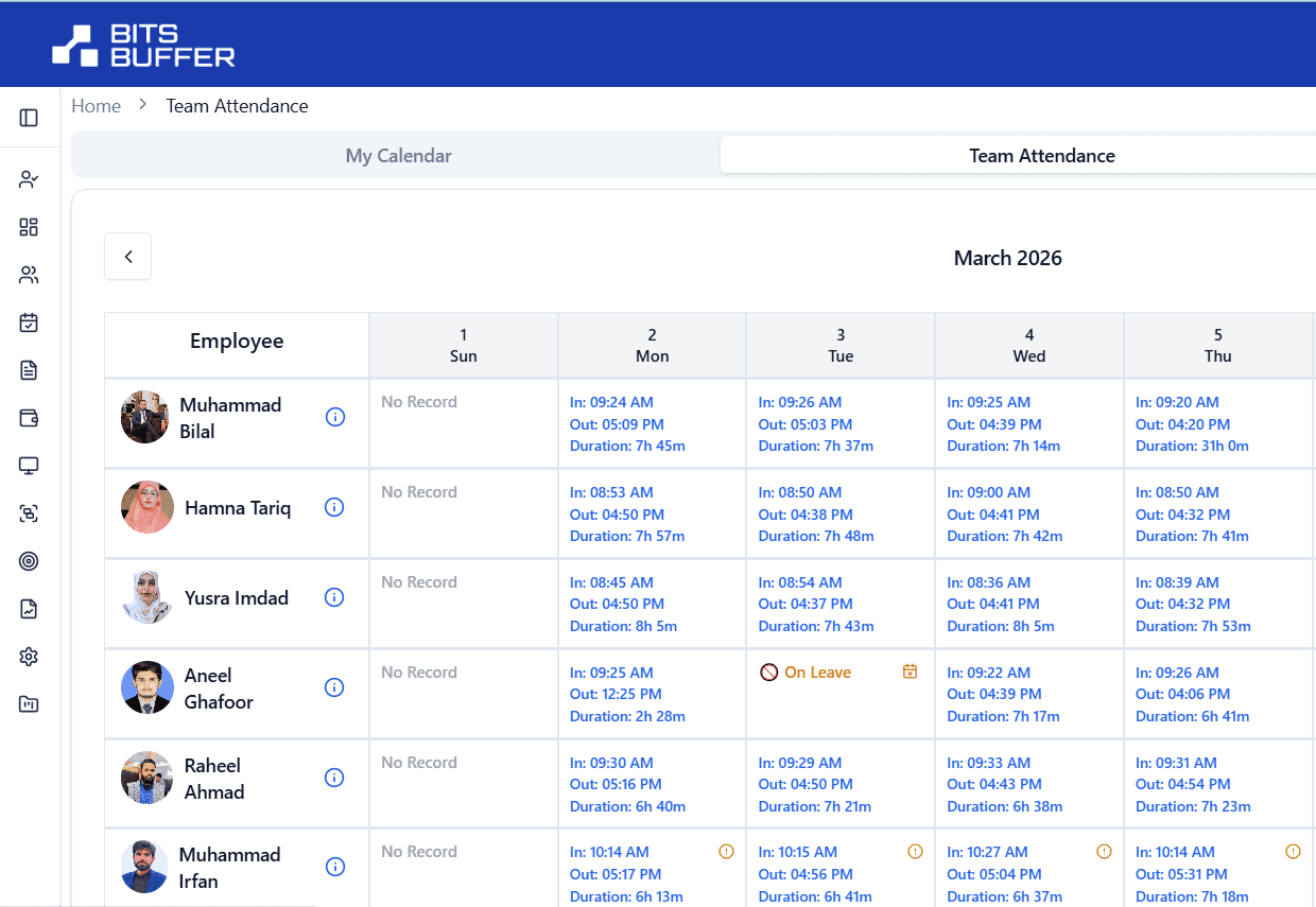 HRMS dashboard: payroll overview and team attendance
